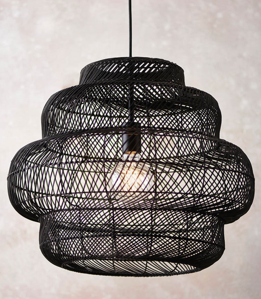 Large black rattan basket shade - ID 12621