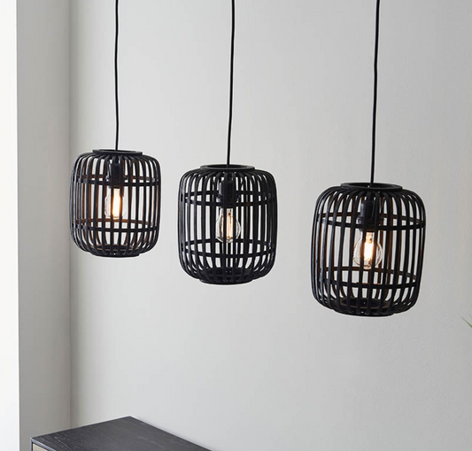 Bamboo Weave 3lt Linear Pendant in Matt Black - ID 12622