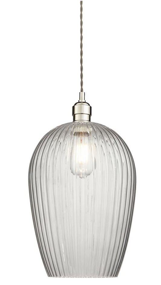 Ribbed glass & bright nickel large pendant - ID 12971