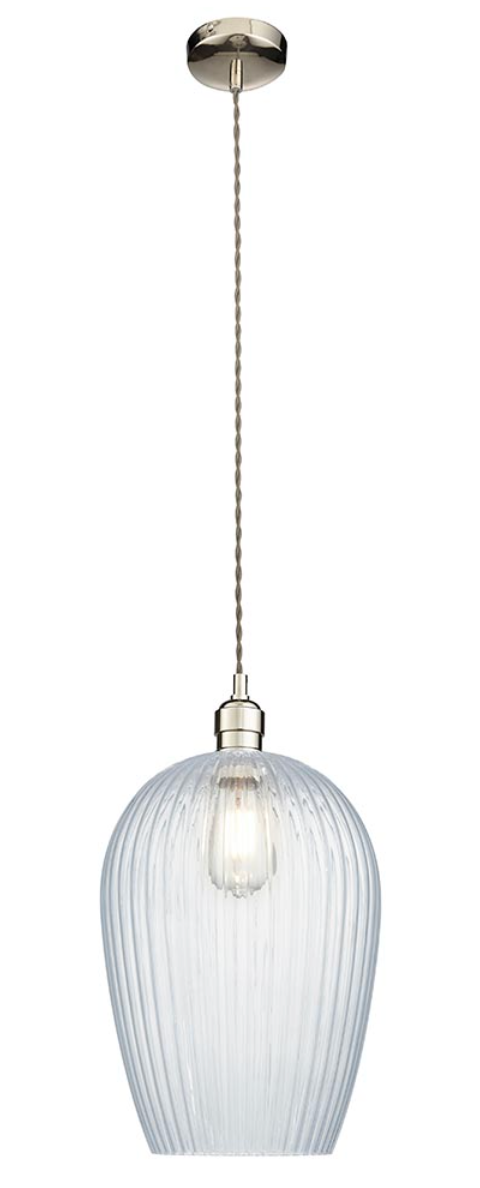 Ribbed glass & bright nickel large pendant - ID 12971