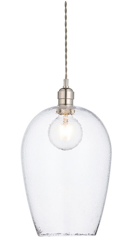 Hammered glass & bright nickel large pendant - ID 12993