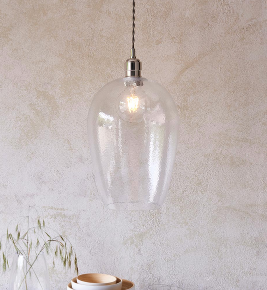 Hammered glass & bright nickel large pendant - ID 12993