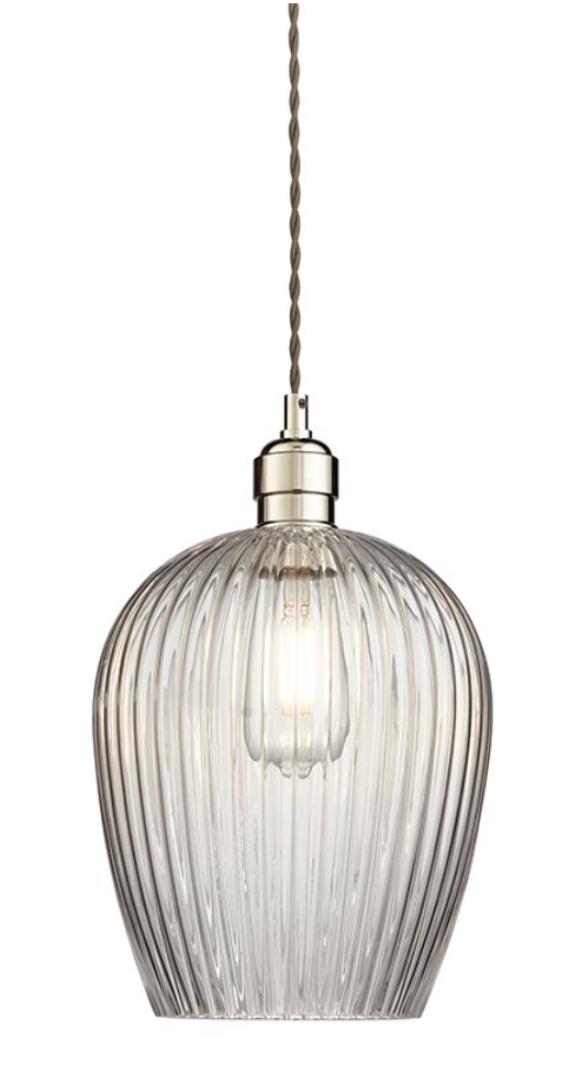 Ribbed Glass & Bright Nickel Small Pendant - ID 12972