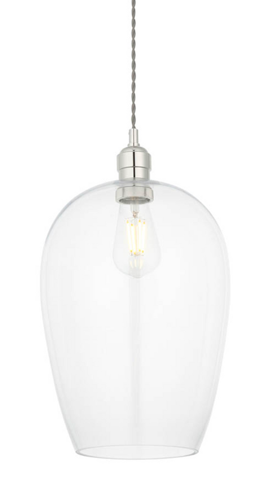 Clear glass & bright nickel large pendant - ID 12109