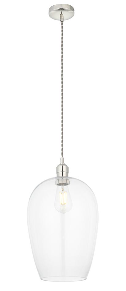 Clear glass & bright nickel large pendant - ID 12109