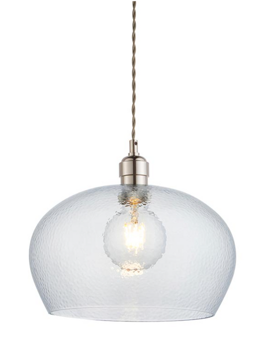 Hammered Glass & Bright Nickel Medium Pendant - ID 12994