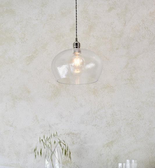 Hammered Glass & Bright Nickel Medium Pendant - ID 12994