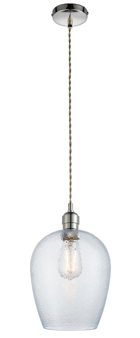 Hammered Glass & Bright Nickel Small Pendant - ID 12995