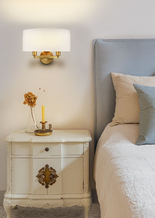 Aged Brass Wall Light, Cream/Gold Shade - ID 13143