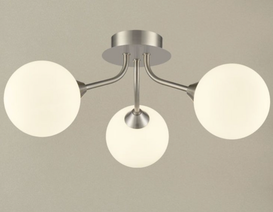 3 Light Semi-Flush, Opal Glass, Matt Nickel - ID 13145