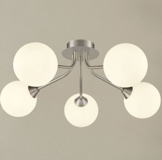 5 Light Semi-Flush, Opal Glass, Matt Nickel - ID 13146
