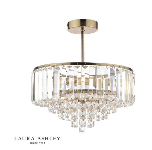 Laura Ashley Vienna, Semi Flush Crystal Ceiling Light, Antique Brass (Small) - ID 13154