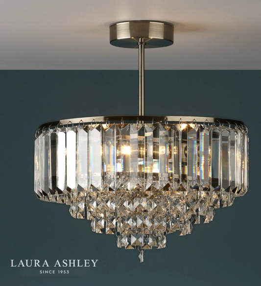 Laura Ashley Vienna, Semi Flush Crystal Ceiling Light, Antique Brass (Small) - ID 13154