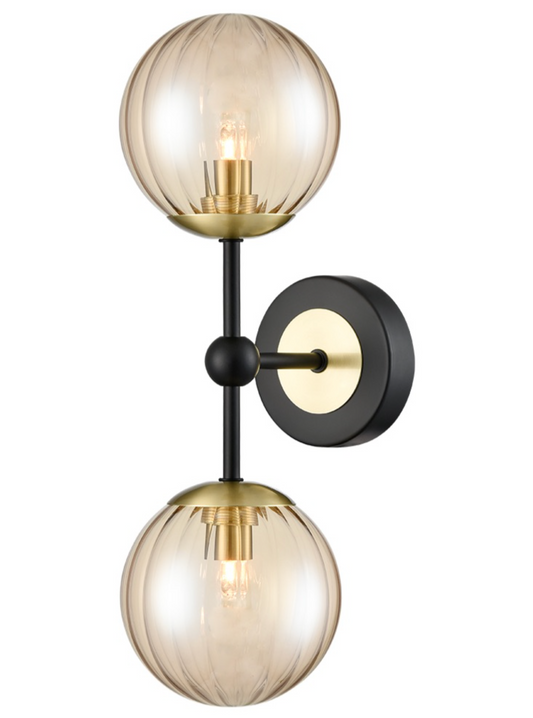 SOL Satin Brass & Ribbed Amber Glass Wall Light - ID 13260