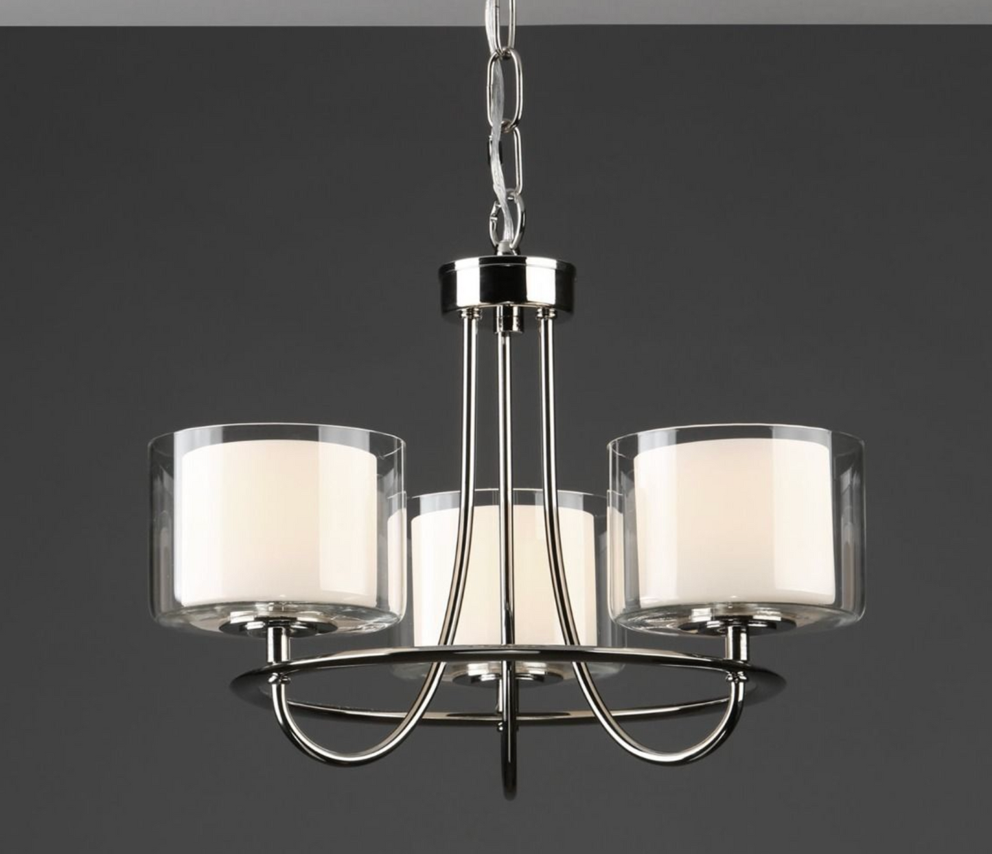 Laura Ashley Southwell 3lt Chandelier Polished Nickel & Glass Shades - ID 13296