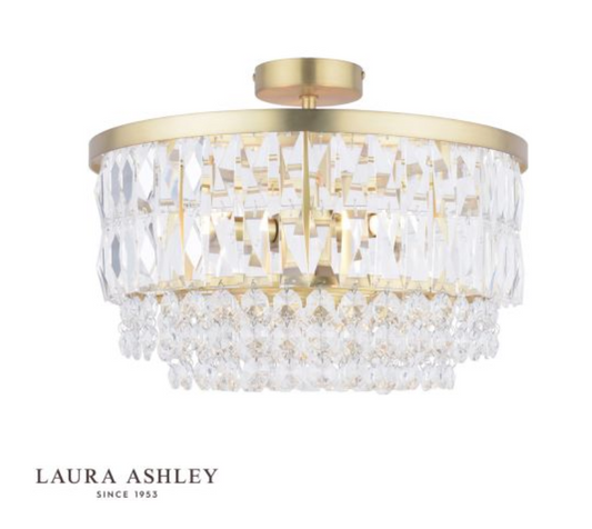 Laura Ashley Rhosill 3 Light Semi Flush Glass & Antique Brass - 13374