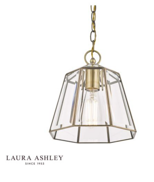 Laura Ashley Clayton Pendant Antique Brass Glass - 13378