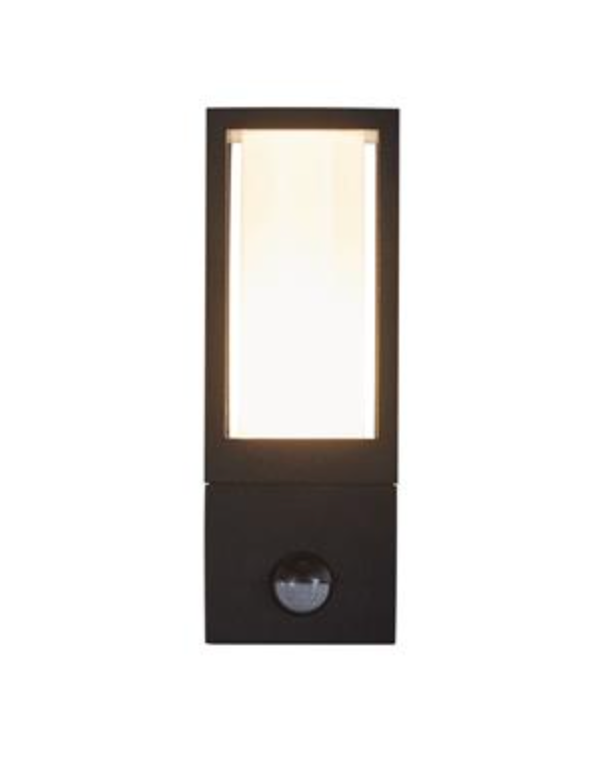 Outdoor Wall Light, Black Metal & White Polycarbonate, PIR - ID 13385