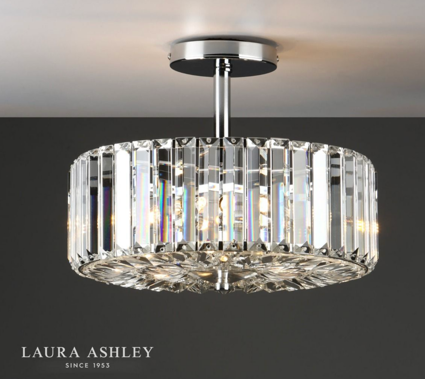 Laura Ashley Fernhurst 3lt Semi Flush Polished Chrome Glass - 13400