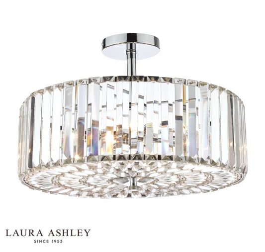 Laura Ashley Fernhurst 4lt Semi Flush Polished Chrome Glass - 13401