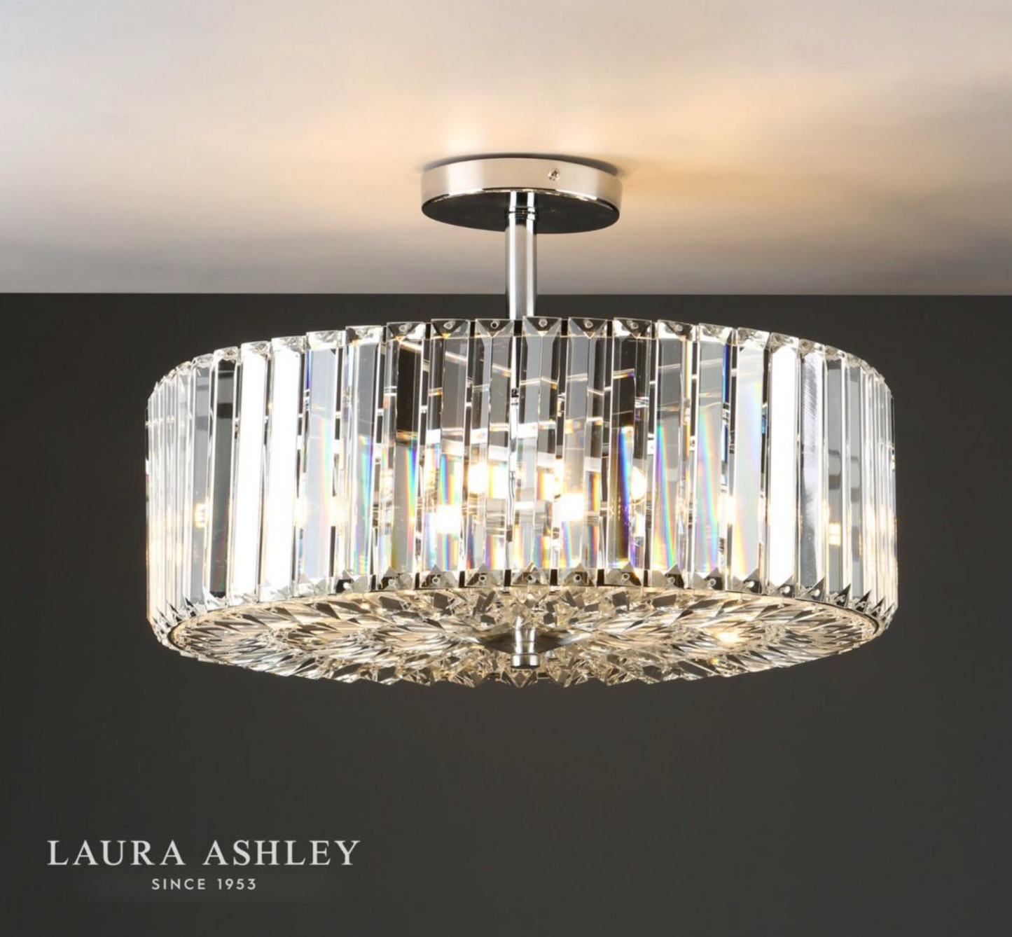 Laura Ashley Fernhurst 4lt Semi Flush Polished Chrome Glass - 13401