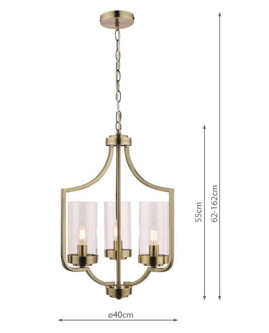 Laura Ashley Joseph 3lt Chandelier Antique Brass Glass - 13403