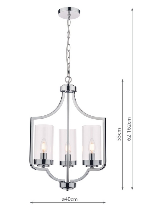 Laura Ashley Joseph 3lt Chandelier Polished Chrome Glass - 13404