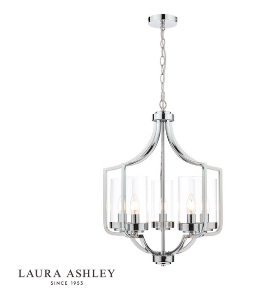 Laura Ashley Joseph 5lt Chandelier Polished Chrome Glass - 13405