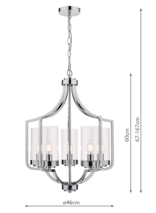 Laura Ashley Joseph 5lt Chandelier Polished Chrome Glass - 13405