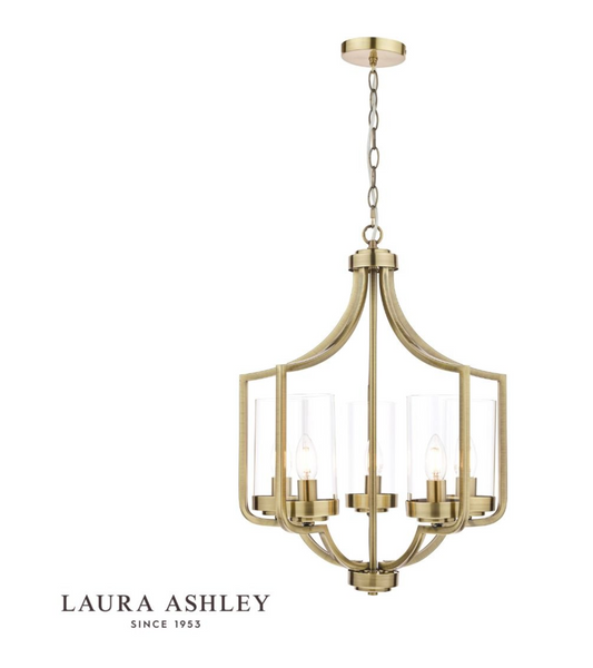 Laura Ashley Joseph 5lt Chandelier Antique Brass Glass - 13406