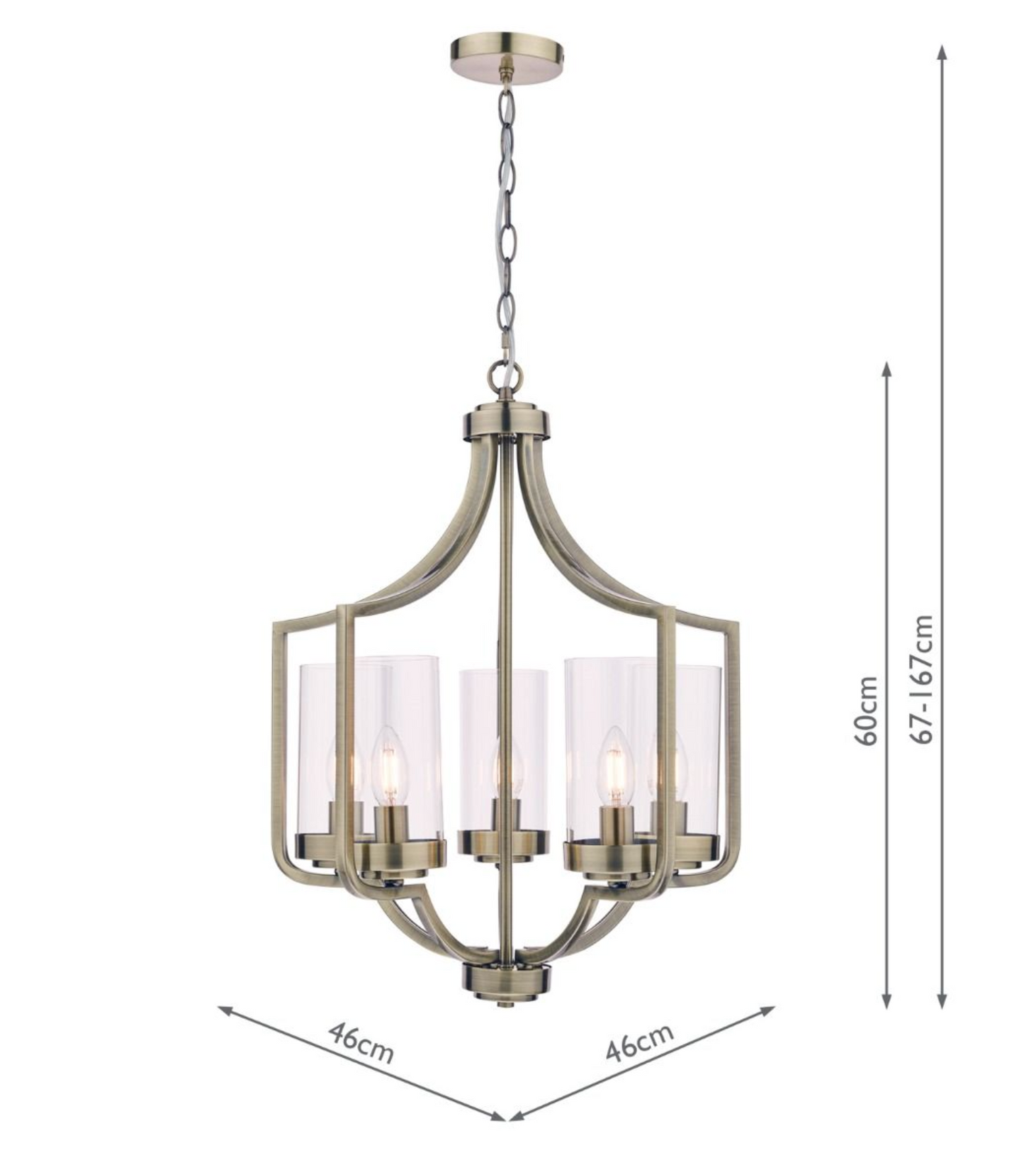 Laura Ashley Joseph 5lt Chandelier Antique Brass Glass - 13406