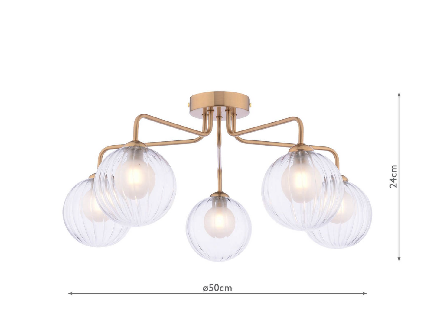 FEY 5 Light Antique Bronze Semi-Flush with Ribbed Clear Glass and Opal Inner - ID 13452