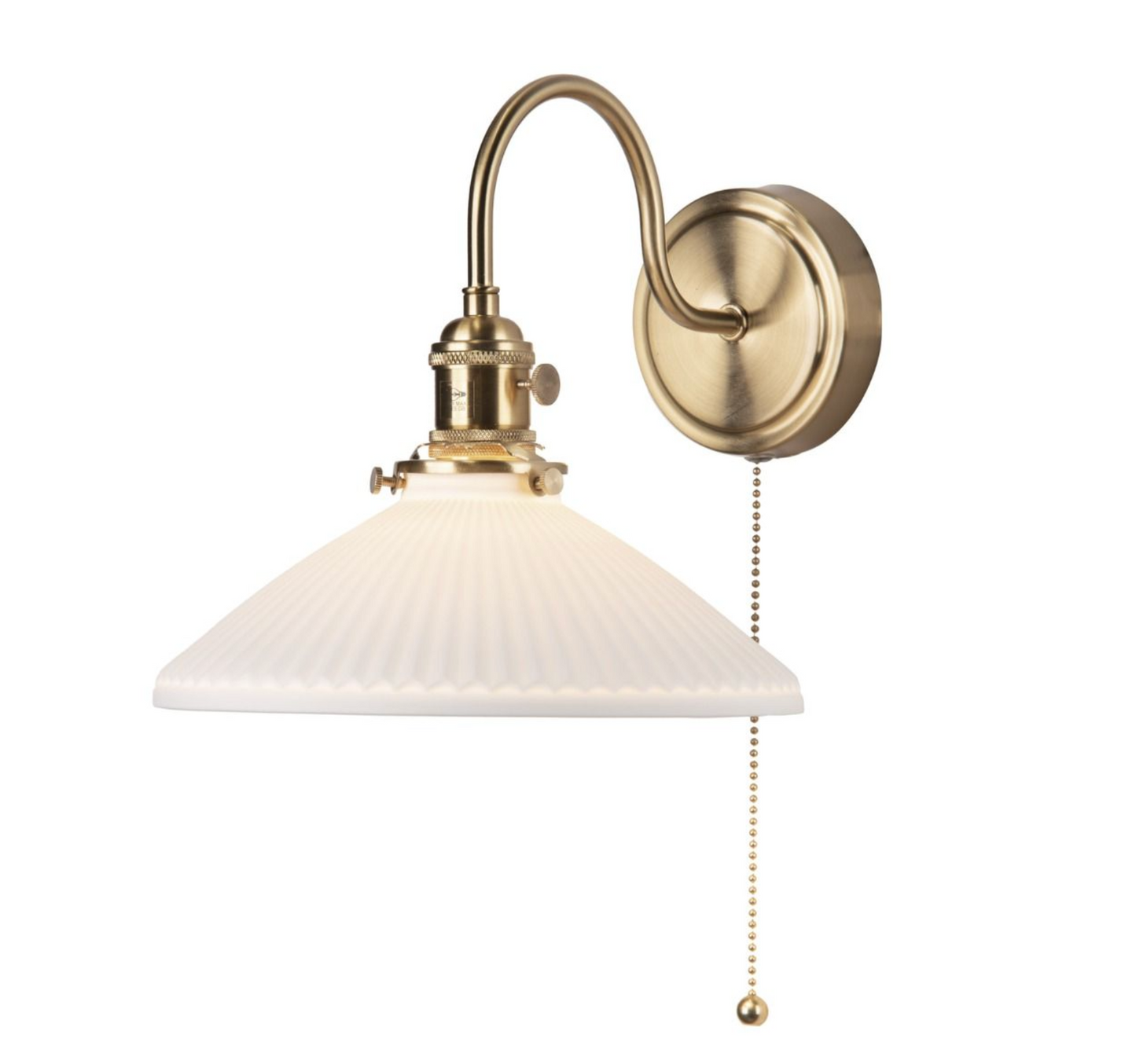 Natural Brass Finish Wall Light with White Shallow Ceramic Shade - ID 13461