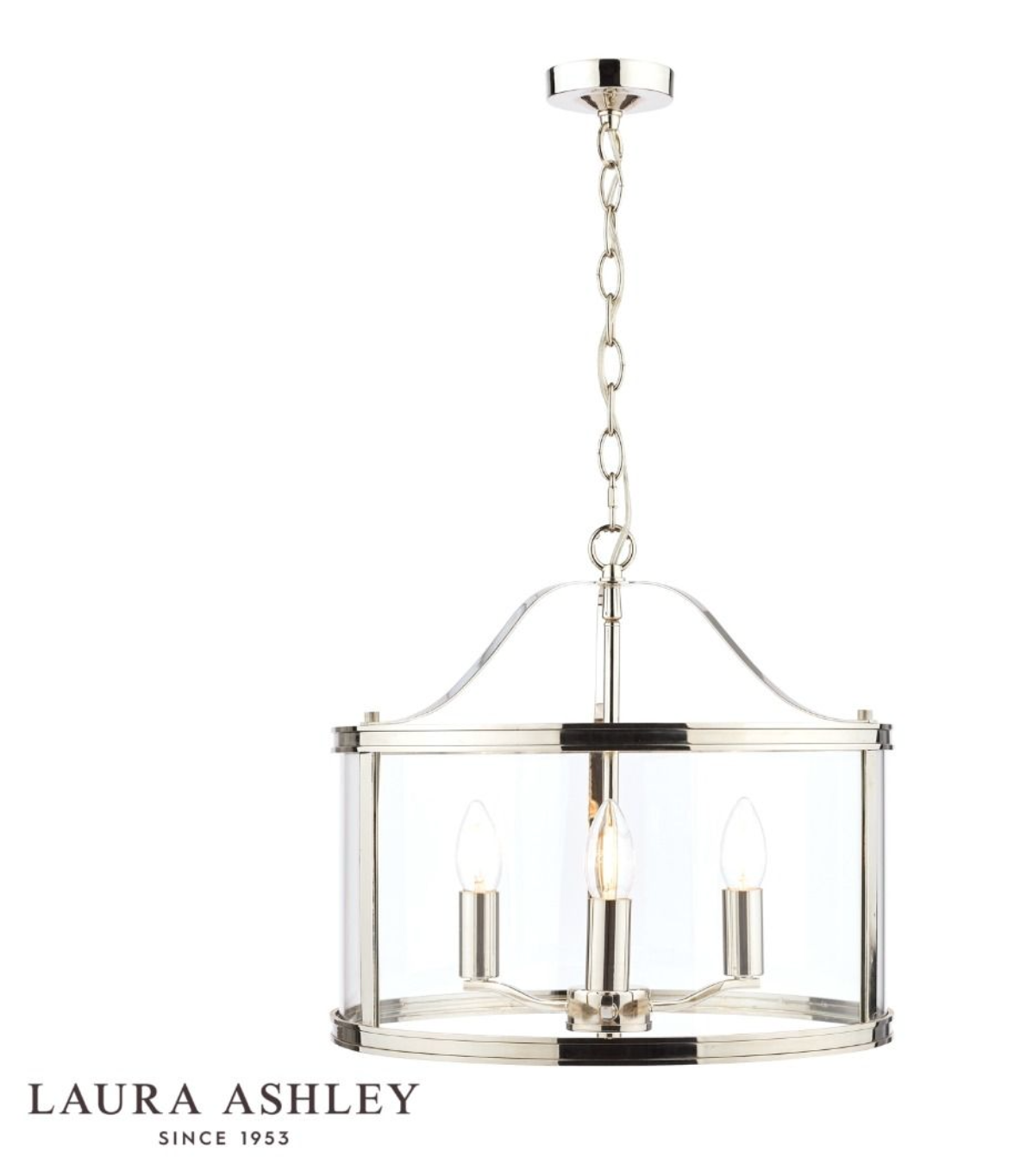 Laura Ashley - Harrington 3lt Pendant, Polished Nickel, Glass - ID 13473