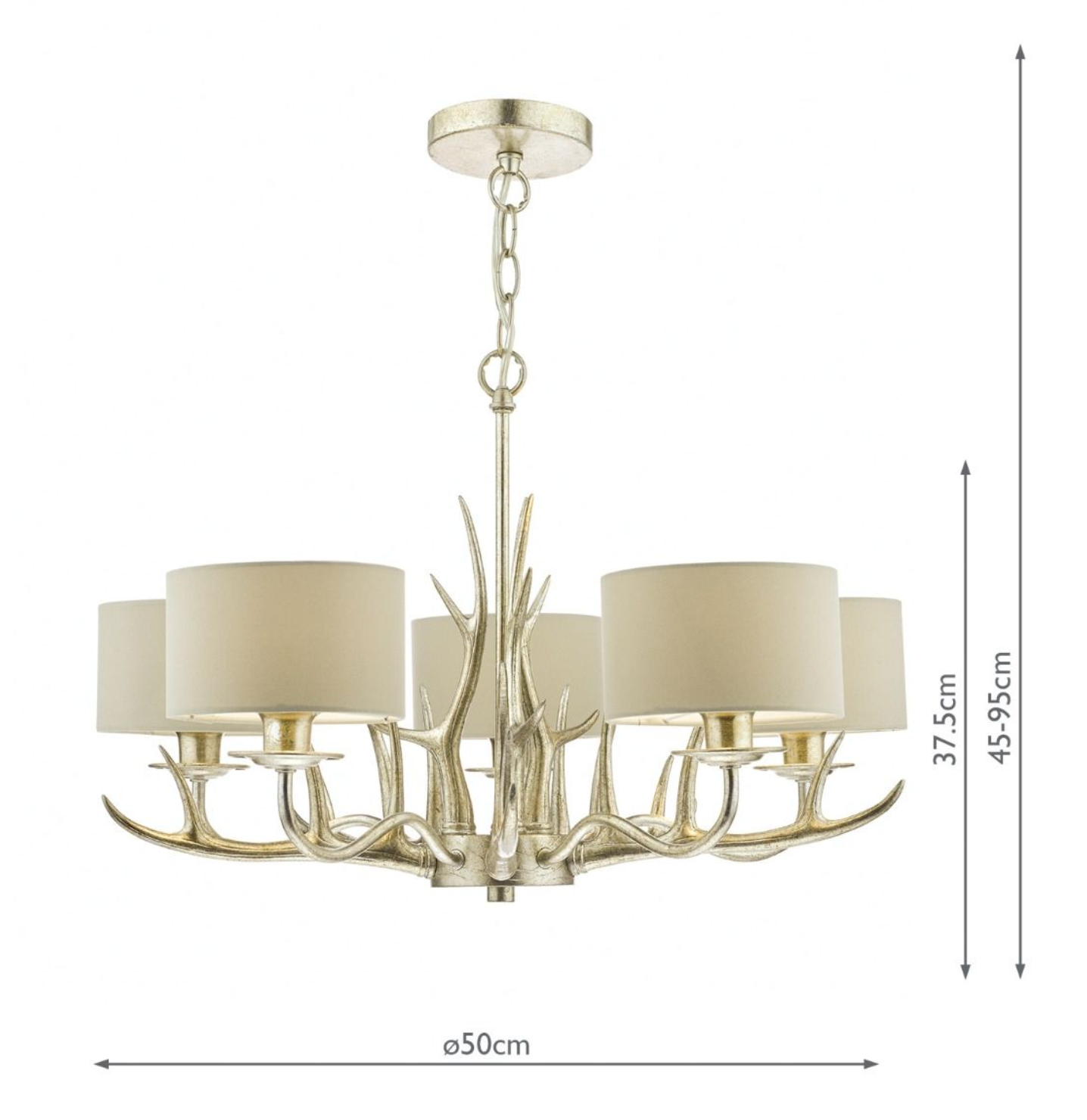 Laura Ashley - Mulroy 5lt Antler Chandelier Champagne With Shades - ID 13477