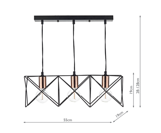 Hailes 3 Light Bar Pendant Black And Copper - ID 9380