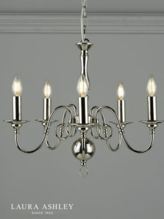 Laura Ashley - Winchester 5lt Pendant, Polished Nickel - ID 13554