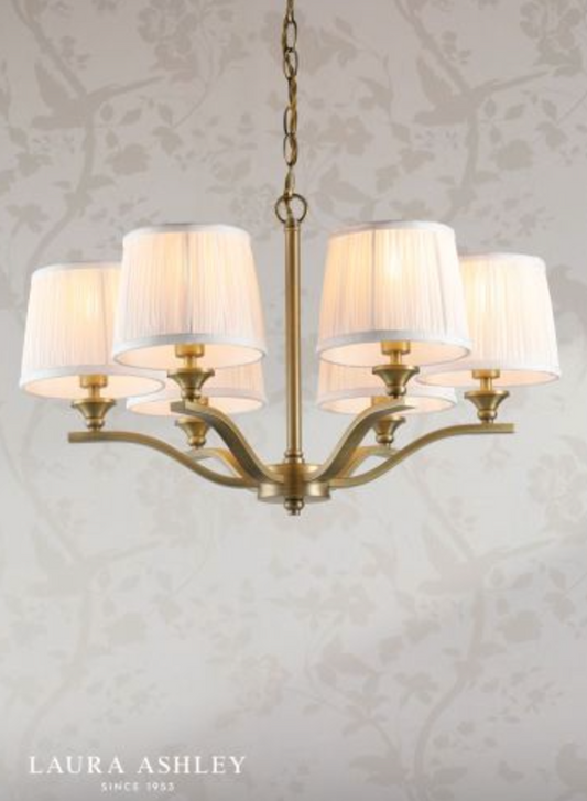 Laura Ashley - Hemsley 6 Light Armed Pendant Matt Antique Brass With Shade - ID 13603