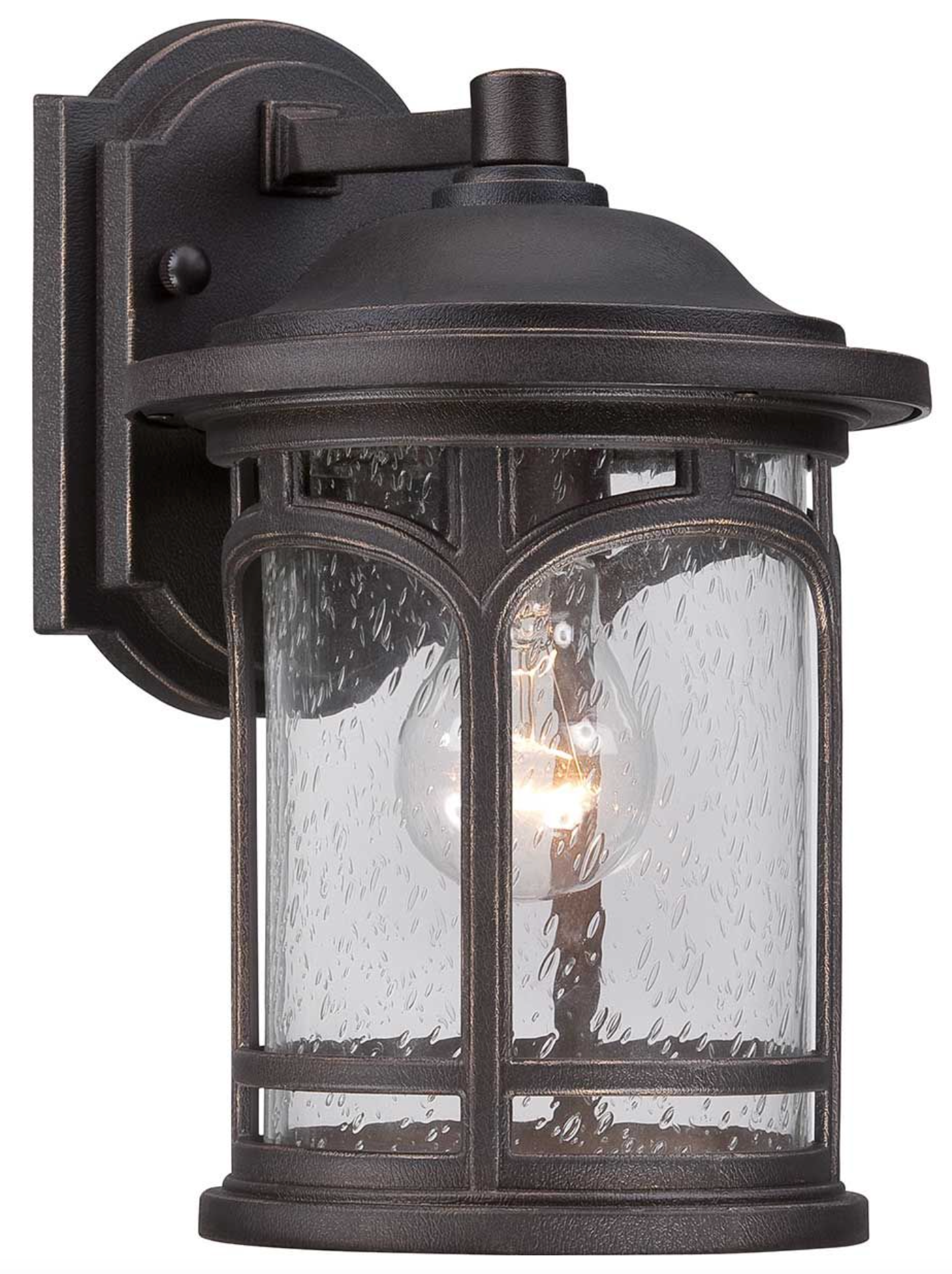 Maryland Small Bronze Cylindrical Seeded Glass Outdoor Wall Lantern - ID 6744