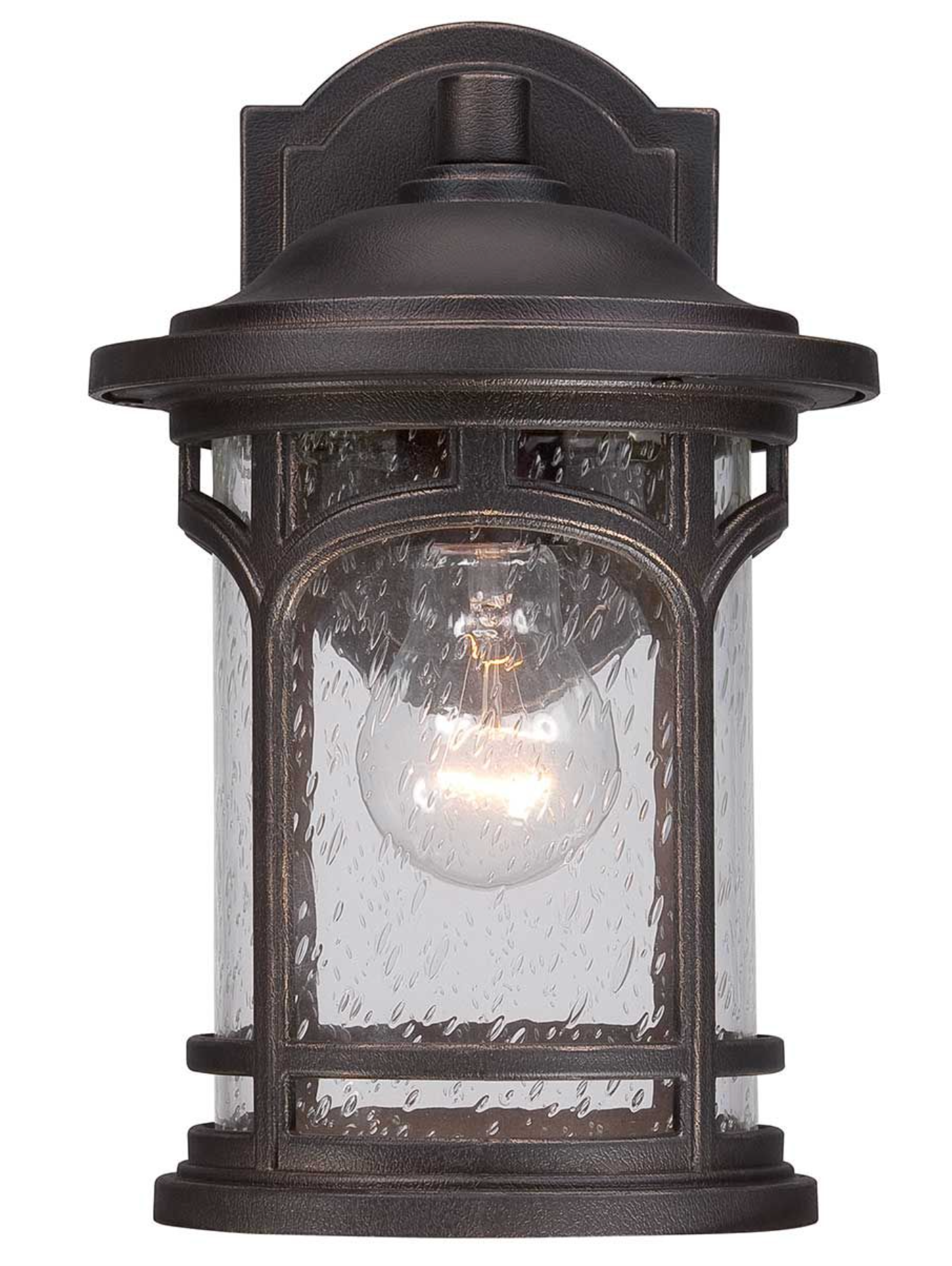 Maryland Small Bronze Cylindrical Seeded Glass Outdoor Wall Lantern - ID 6744