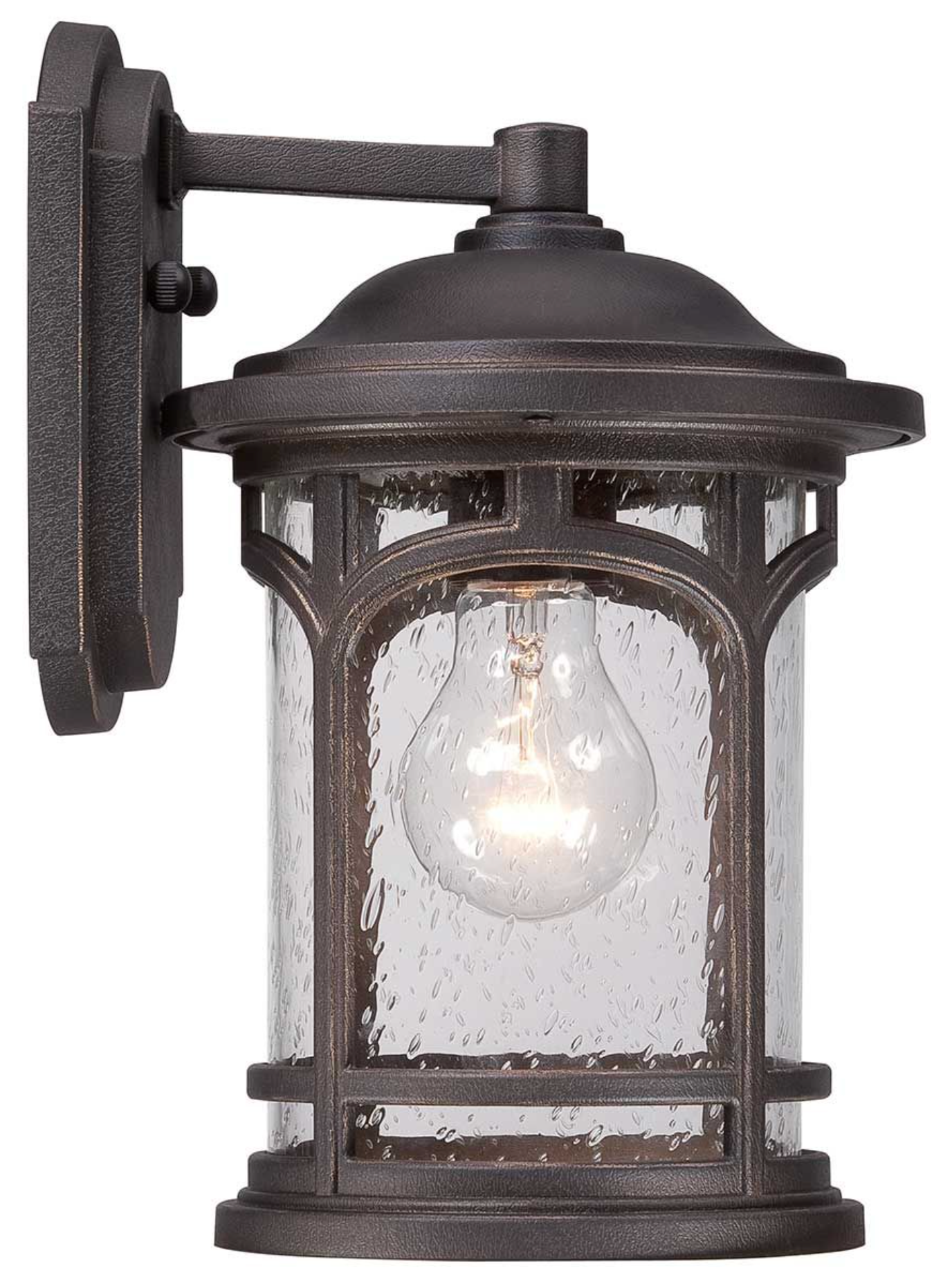 Maryland Small Bronze Cylindrical Seeded Glass Outdoor Wall Lantern - ID 6744