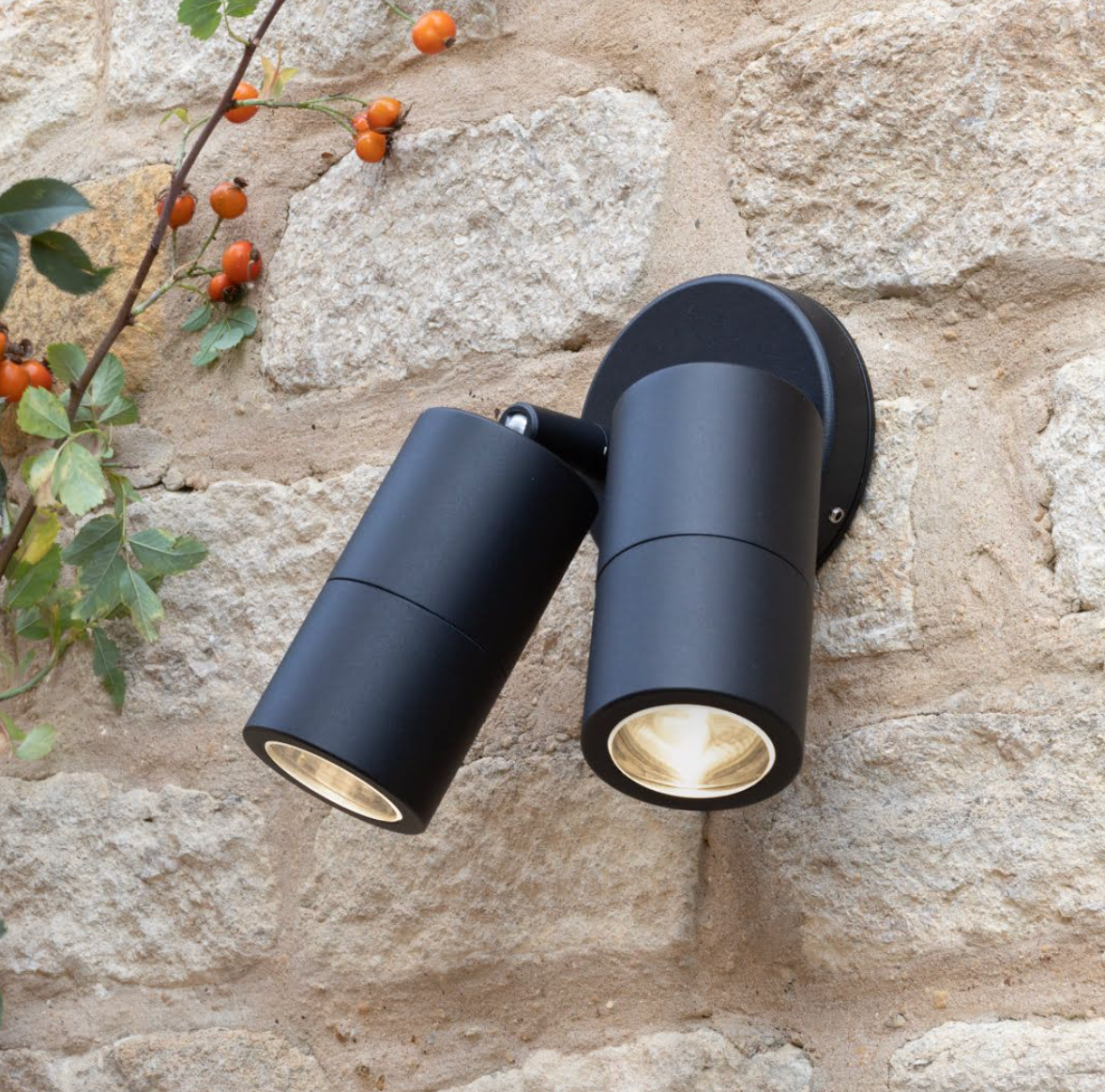 Tyndrum Matt Black Outdoor IP65 Wall Mounted Twin Spot Light ID 9513 tyndrum-matt-black-outdoor-ip65-wall-mounted-twin-spot-light-id-9513