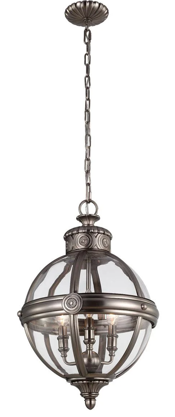 Acton Antique Nickel Victorian Orb 3 Light Pendant - ID 7371