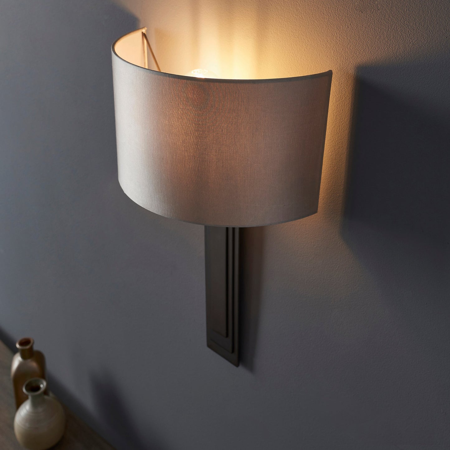 Brushed Bronze Plated Wall Light With Mink Satin Fabric - ID 11039