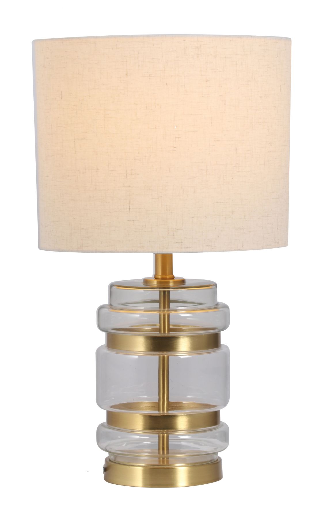 HAR Satin Brass & Glass Table Lamp with Cream Linen Shade - ID 13327