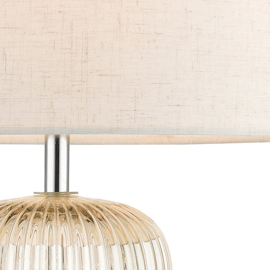 MAS Amber Ribbed Glass Table Lamp Linen Shade - ID 13330