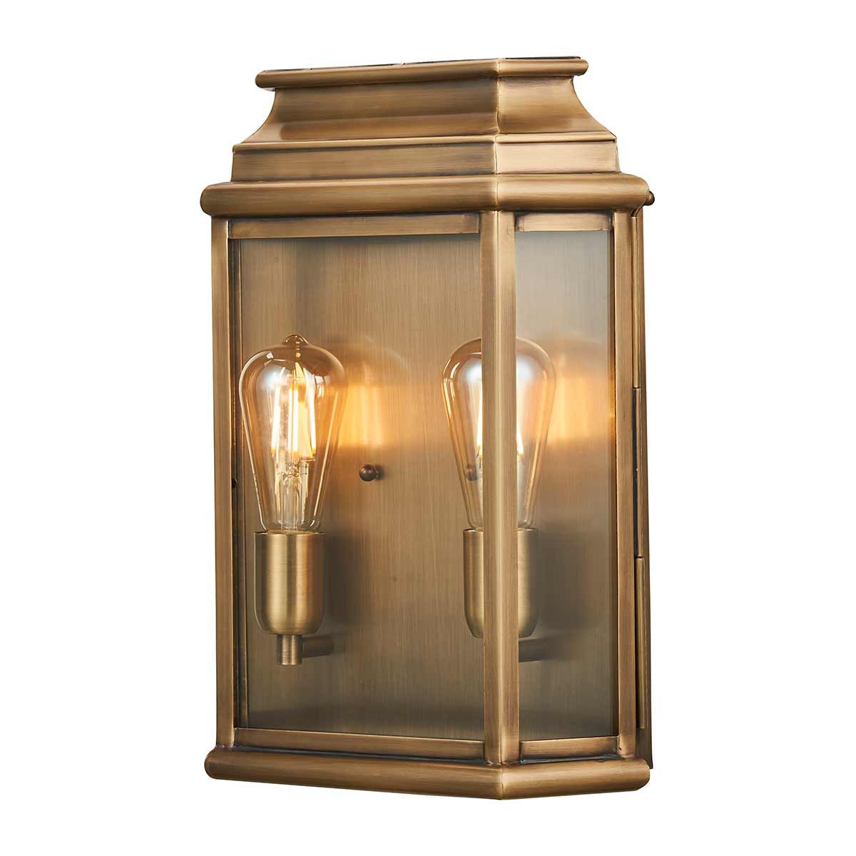 MAR Solid Brass 2 Light Outdoor Wall Lantern in Aged Brass - ID 13384