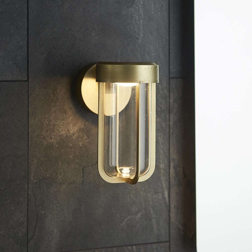Die Cast IP44 LED Wall Light In Brushed Gold With Clear Glass  - ID 11072