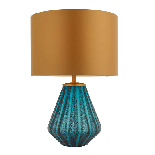 Turquoise Fluted & Textured Blown Glass Table Lamp - ID 11642