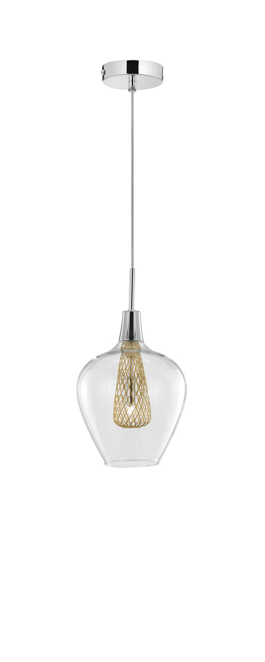 Clear Glass and Gold Mesh Single Pendant - ID 9364